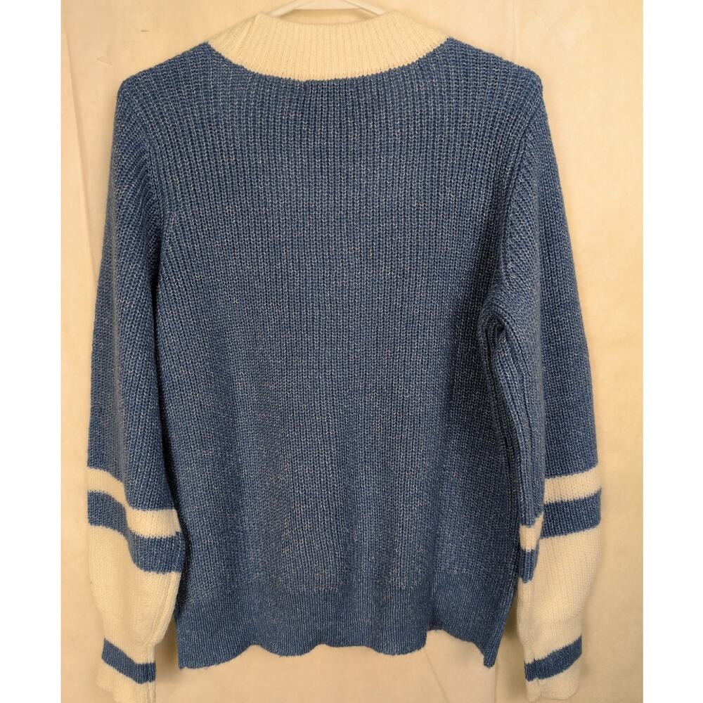 Lety & Me blue white button up cardigan Size Sm Sporty Preppy Fisherman Coastal - Picture 2 of 9